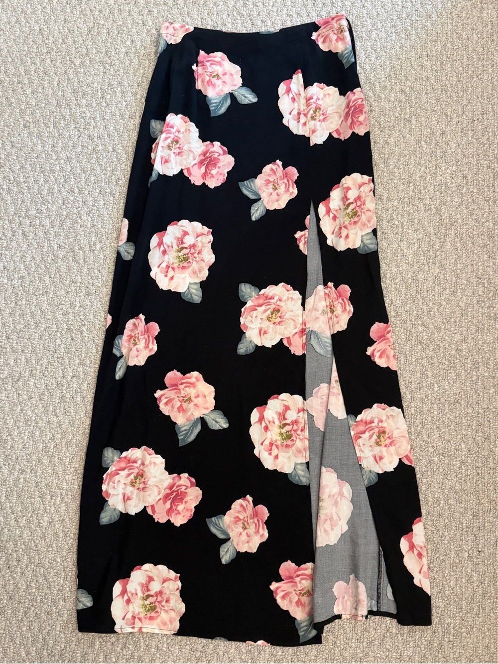 Forever 21 Black Maxi Skirt with Pink Floral Print